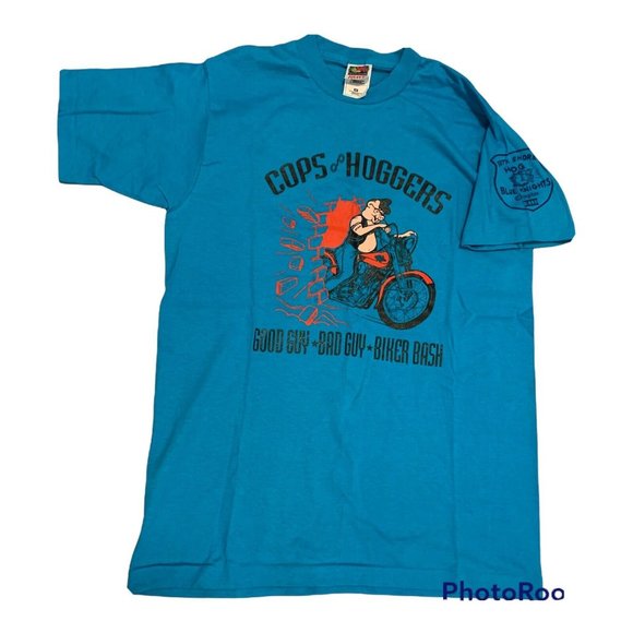Vtg Cops Hoggers Biker Bash Single Stitch Cotton Fruit of Loom T Shirt Medium - Picture 1 of 5